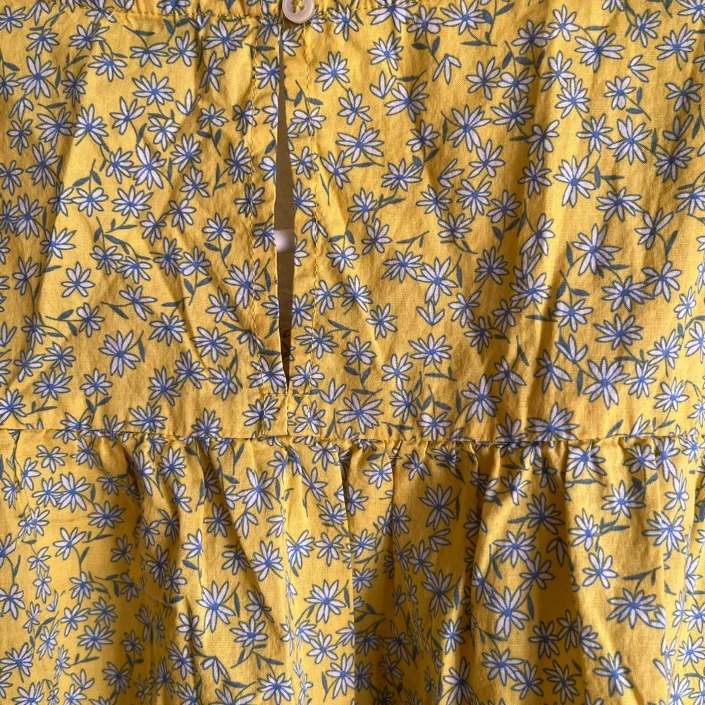 J. Crew Yellow Floral Top with Ruffle Detail boho babydoll ruffle sleeves - Picture 5 of 7
